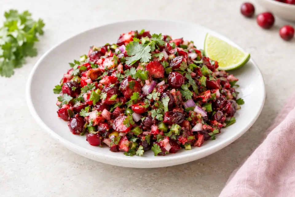 Trina's Low-Sugar Fresh Cranberry Salsa with Cilantro, Lime, and Jalapeno