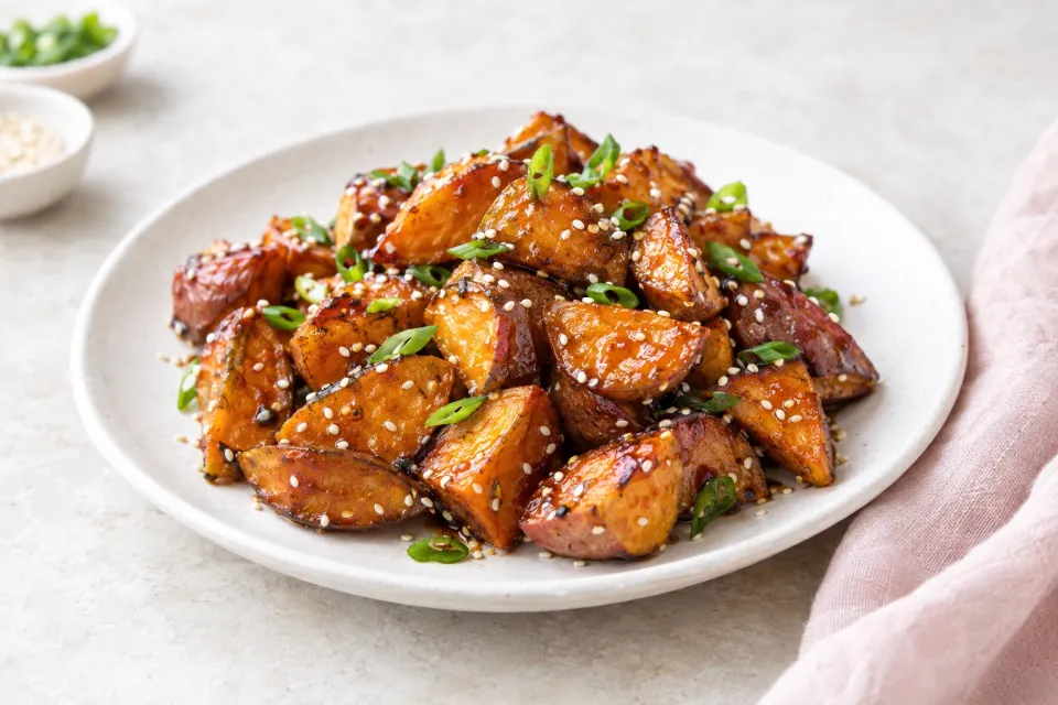 Soy-Glazed Sweet Potatoes with Sesame Seeds