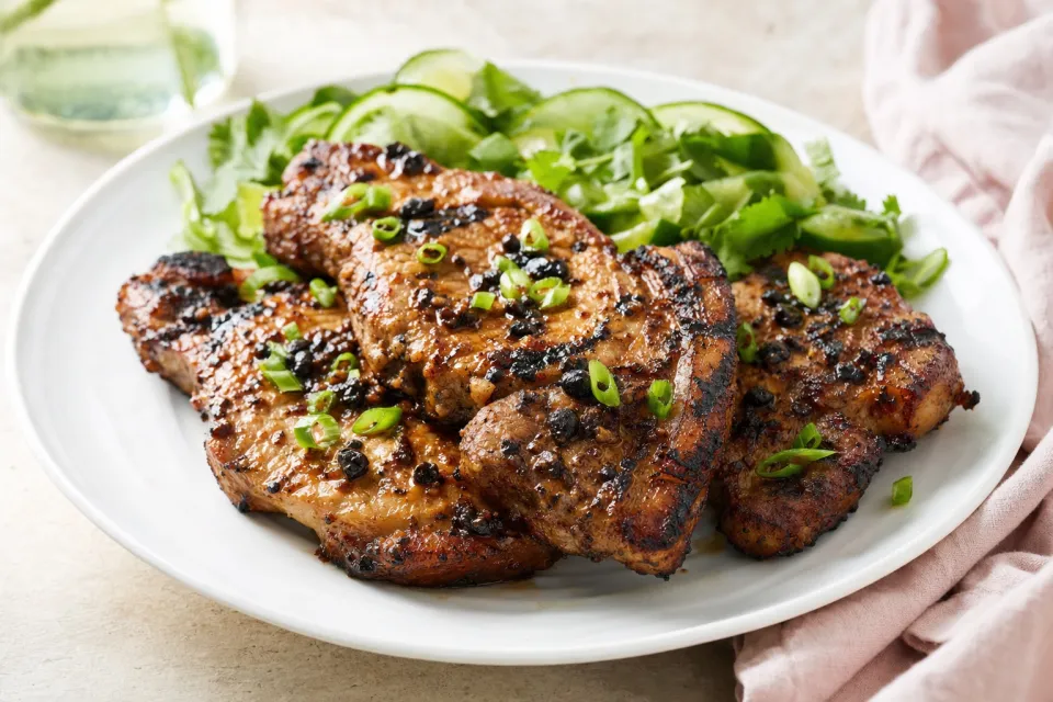 Grilled Pork Chops with Asian Black Bean-Garlic Marinade