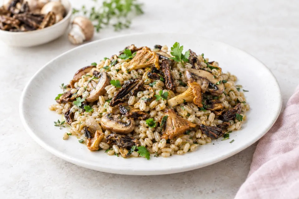 Barley Pilaf with Dried and Fresh Mushrooms