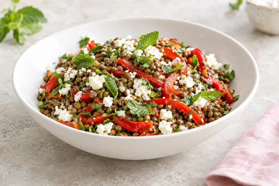 Joanne Weir's Lentil and Red Pepper Salad with Mint, and Feta