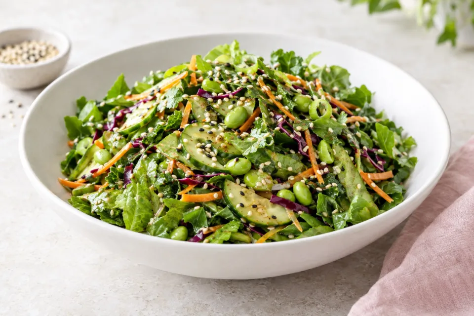 Asian Green Salad with Soy-Sesame Dressing and Sesame Seeds