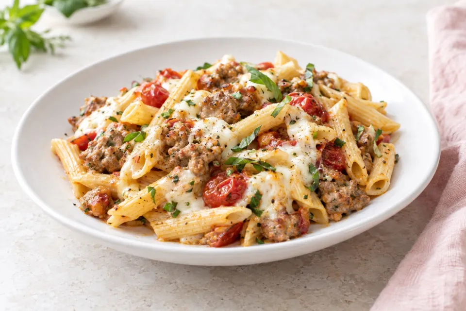 Pasta with Turkey Sausage and Smoked Mozzarella