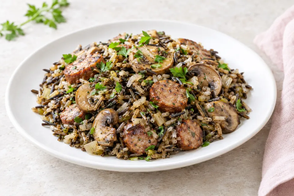 Wild Rice with Sausage and Mushrooms