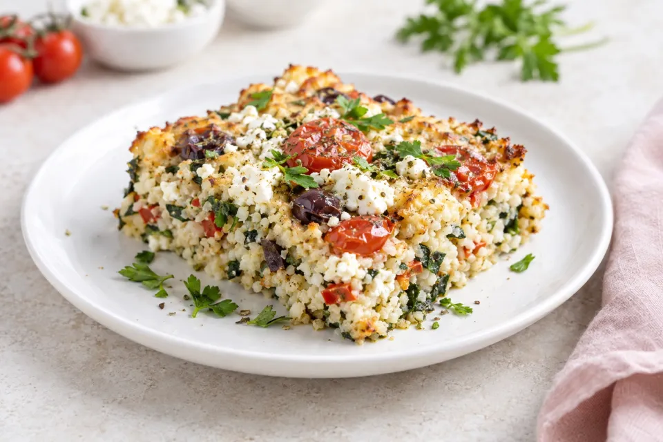 Greek Cauliflower Rice Bake