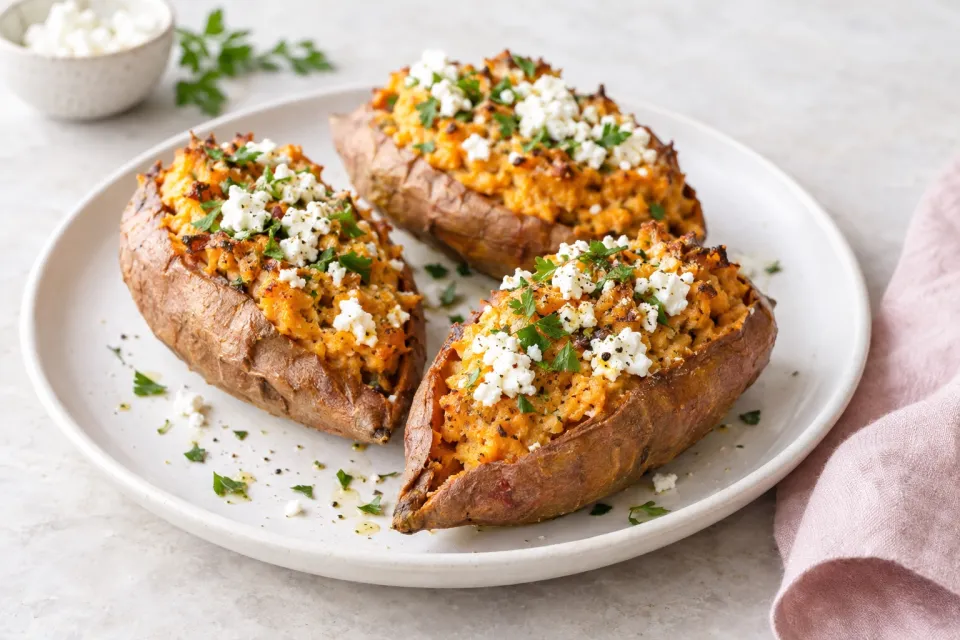 Twice-Baked Sweet Potatoes with Feta