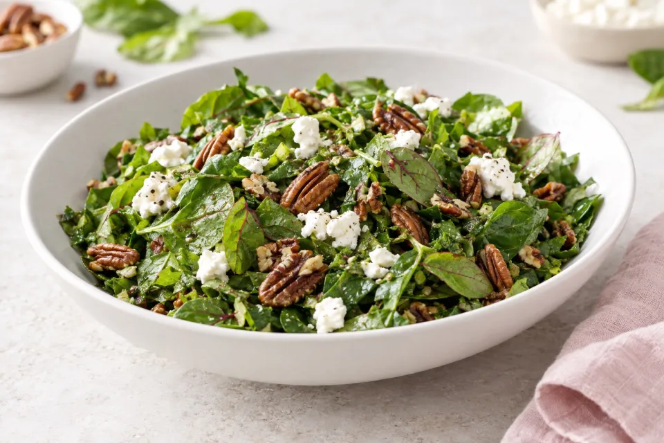 Spinach and Sorrel Chopped Salad with Pecans and Goat Cheese