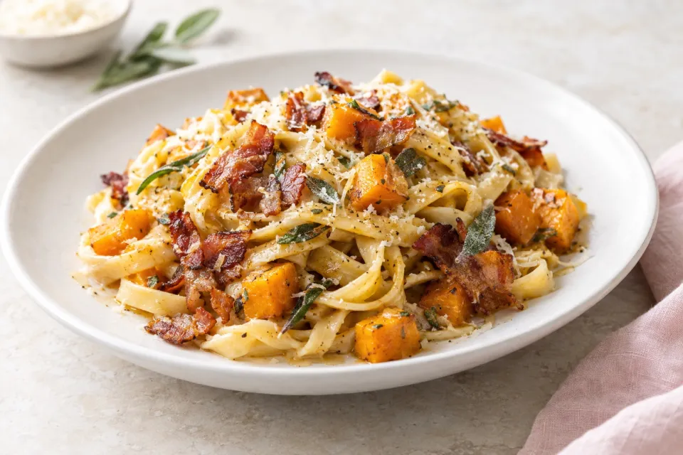 Pasta with Butternut Squash, Bacon, and Brown Butter