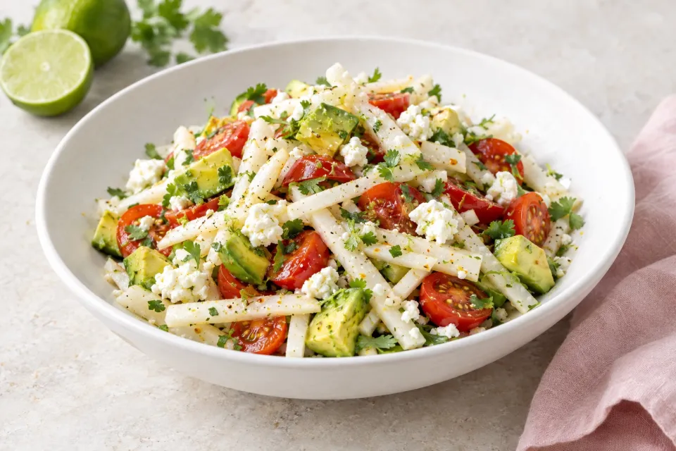 Jicama Salad with Tomato, Avocado, Lime, and Feta