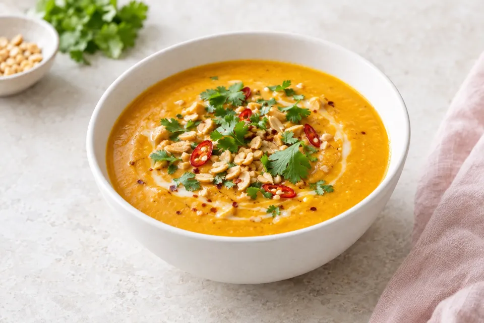 Slow Cooker Thai-Inspired Butternut Squash and Peanut Vegan Soup