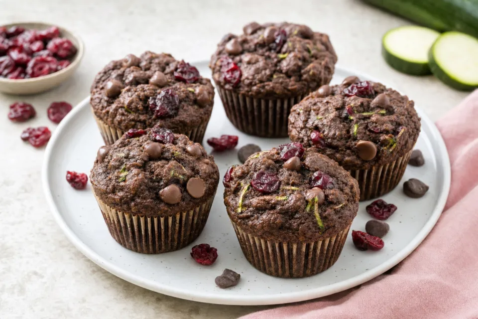 Chocolate Cranberry Zucchini Muffins