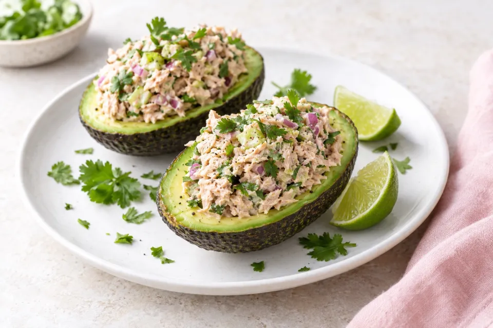 Tuna Stuffed Avocado with Cilantro and Lime