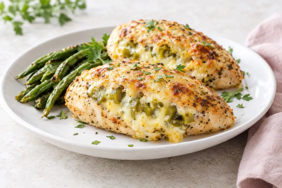 Low-Carb Baked Chicken Stuffed with Green Chiles and Cheese