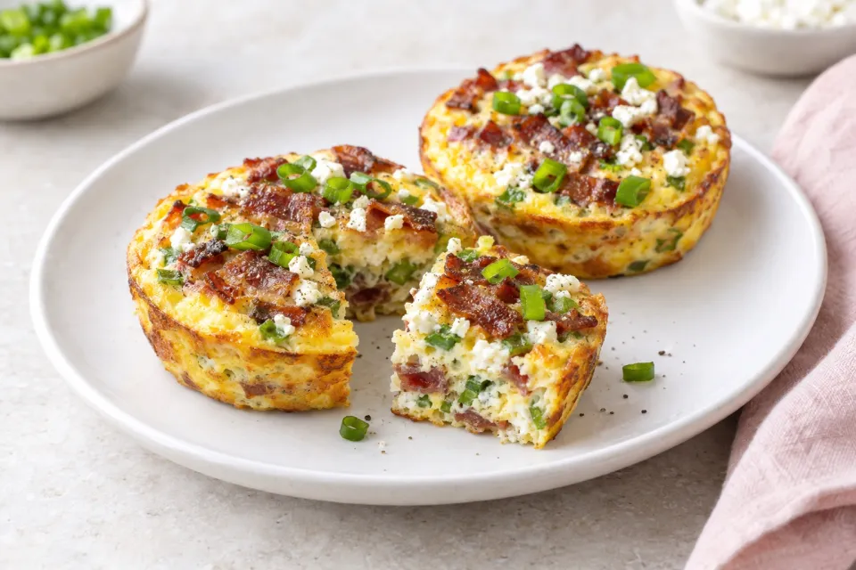 Low-Carb Mini Frittata for Two with Bacon, Green Onions, and Feta