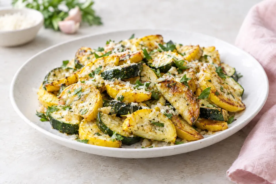Roasted Summer Squash with Garlic and Parmesan