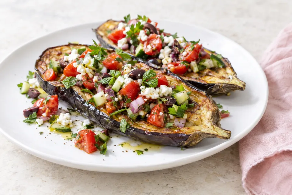 Roasted Eggplant with Mediterranean Salsa