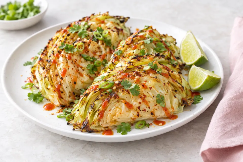 Low-Carb Roasted Cabbage with Lime and Sriracha
