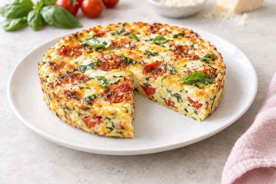 Crustless Three-Cheese Tomato-Basil Quiche