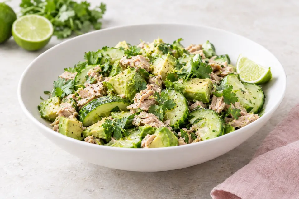 Cucumber Avocado Salad with Tuna, Cilantro, and Lime