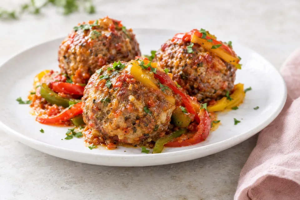 Ground Beef, Italian Sausage, and Peppers Meatloaf Balls