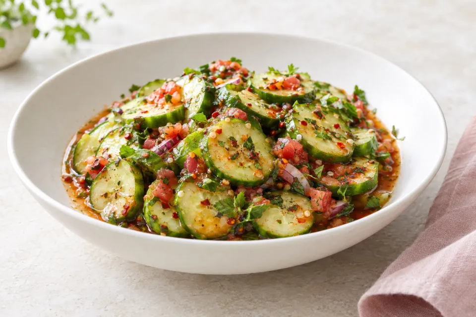 Cucumber Salad with Spicy Tomato Vinaigrette