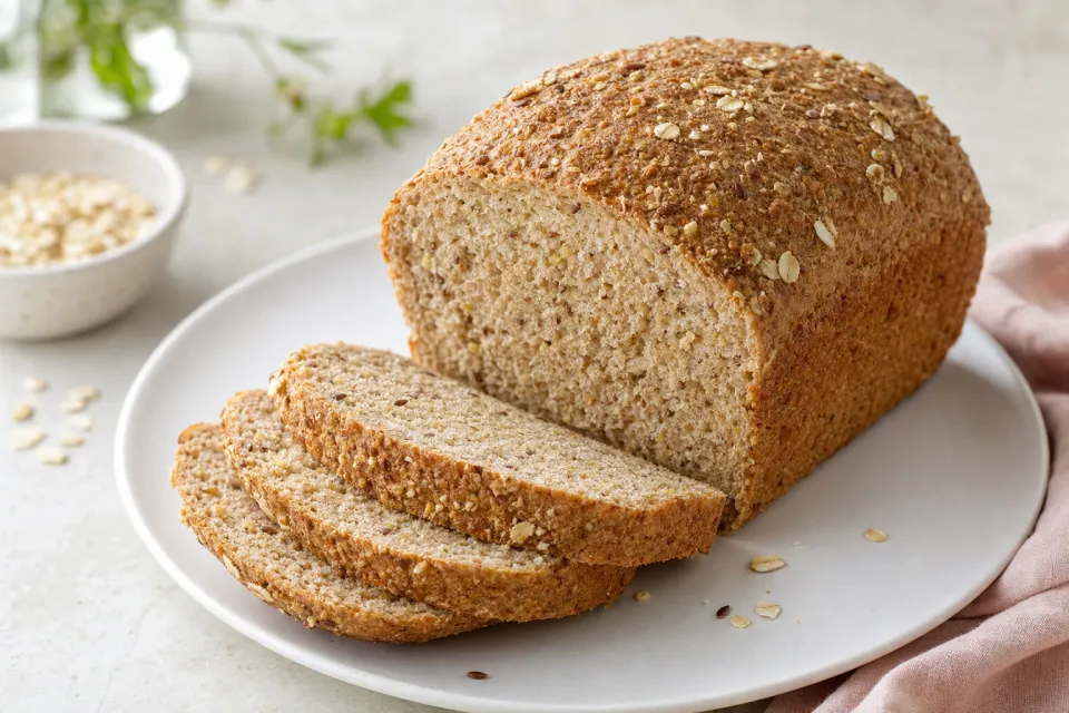 Bread Machine Whole Wheat Bread with Bulgur Wheat, Oats, Bran, and Flax Seed Meal