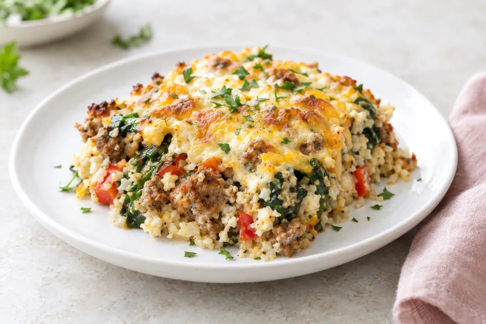Cauliflower Rice Sausage Casserole