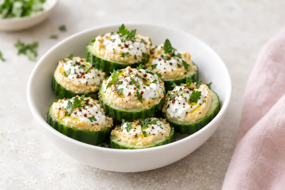 Cucumber Rounds with Hummus & Yogurt