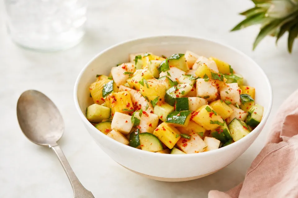 Cucumber, Jicama, and Pineapple Salad with Spicy Sriracha Dressing