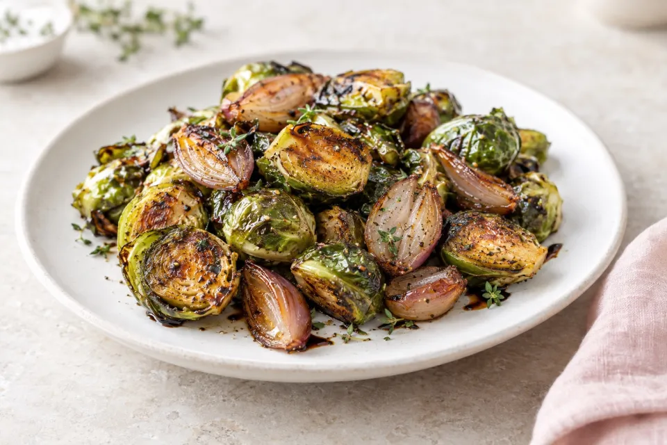 Balsamic Roasted Brussels Sprouts and Shallots