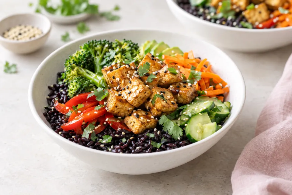 Black Rice Bowls with Tofu and Veggies