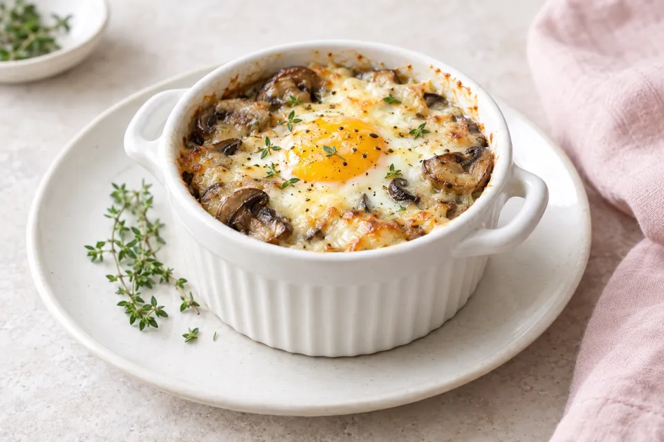 Mushroom and Gruyère Eggs En Cocotte