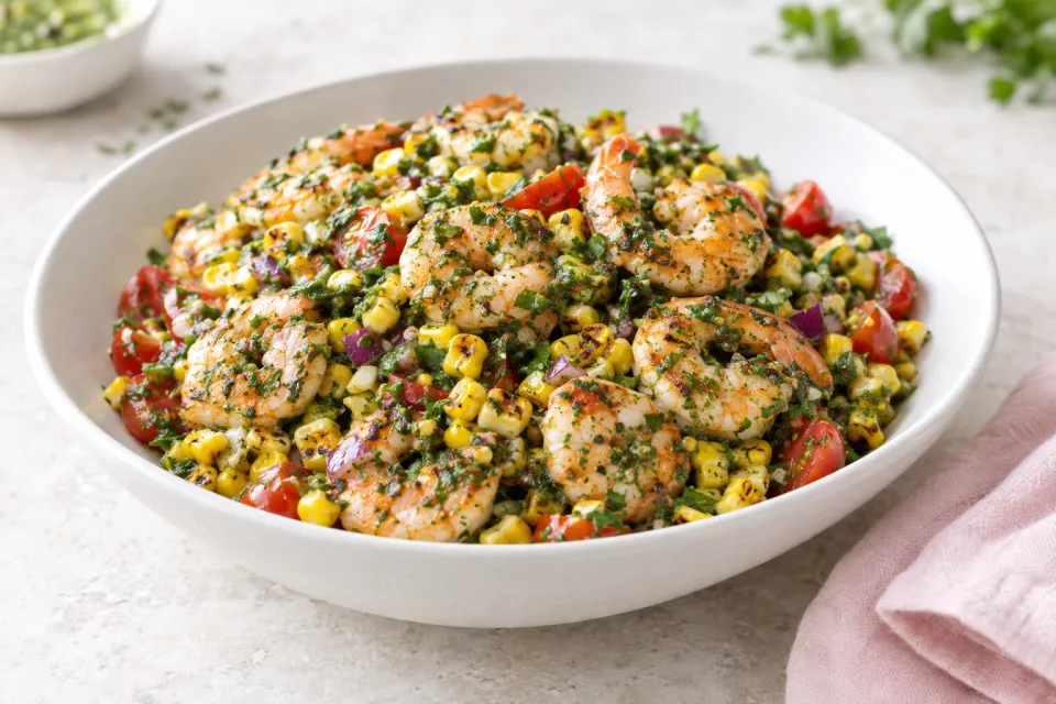 Make-Ahead Chimichurri Shrimp and Corn Salad