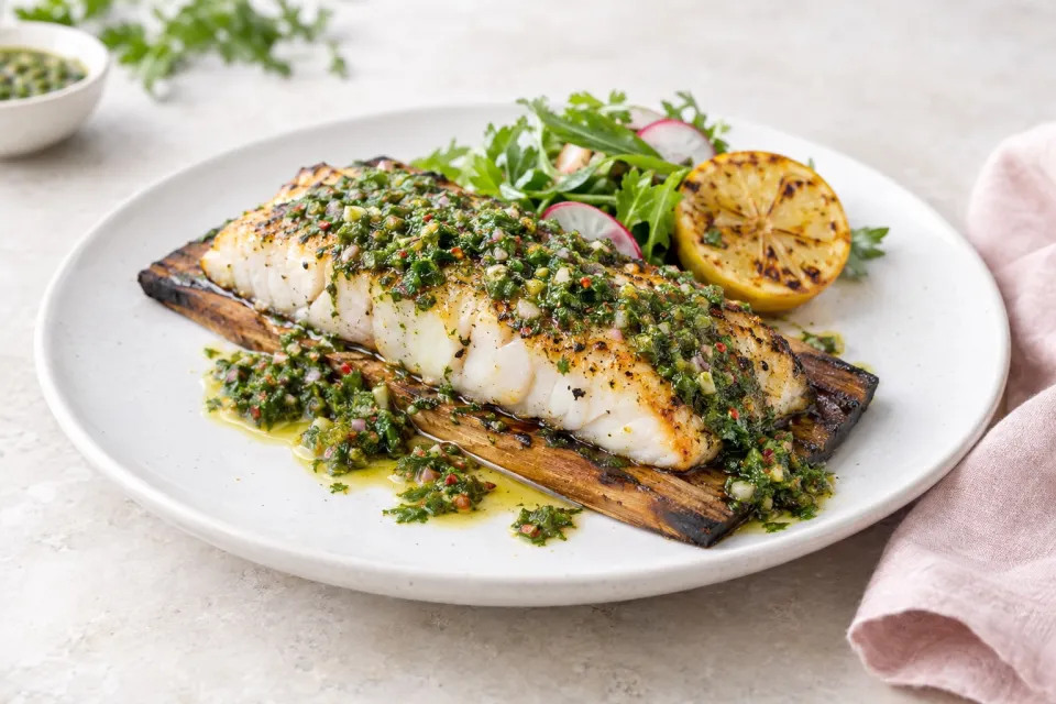 Cedar-Planked Whitefish with Chimichurri