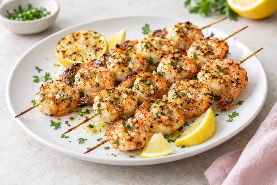 Grilled Shrimp Skewers with Garlic and Lemon