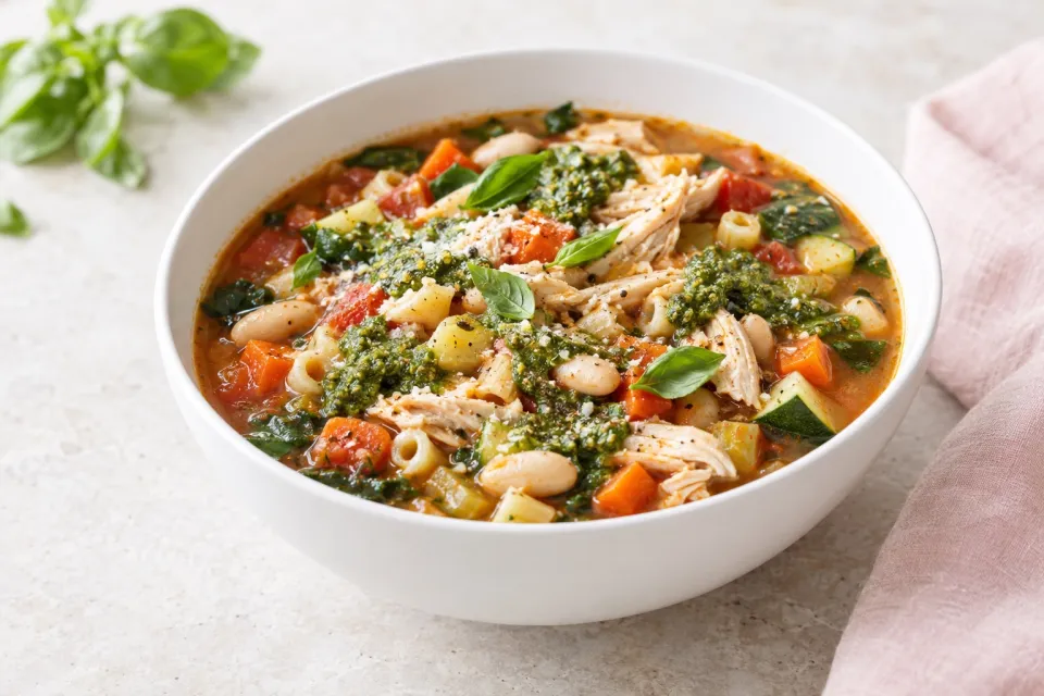 Chicken Minestrone with Basil Pesto