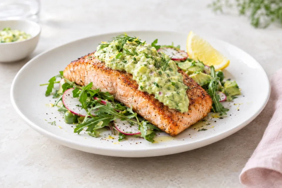 Pan Seared Salmon with Avocado Remoulade