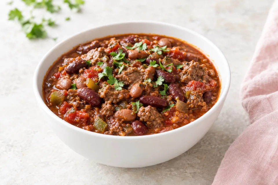 Pressure Cooker Chunky Beef and Bean Chili