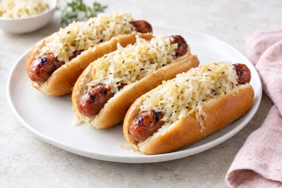 Grilled Hot Dogs with Sauerkraut