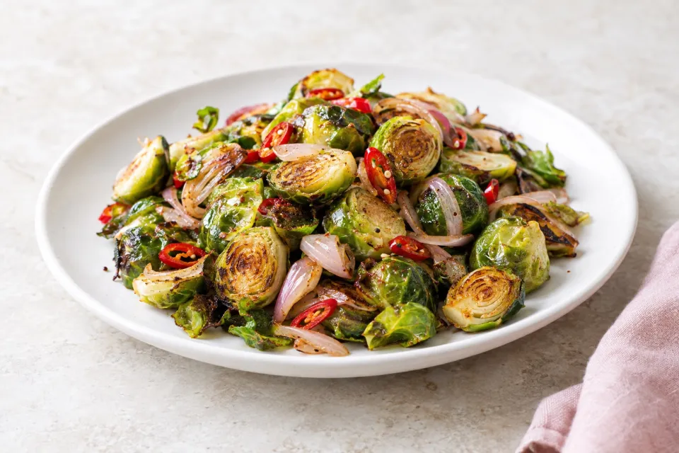 Fried Brussels Sprouts with Shallots and Chilies