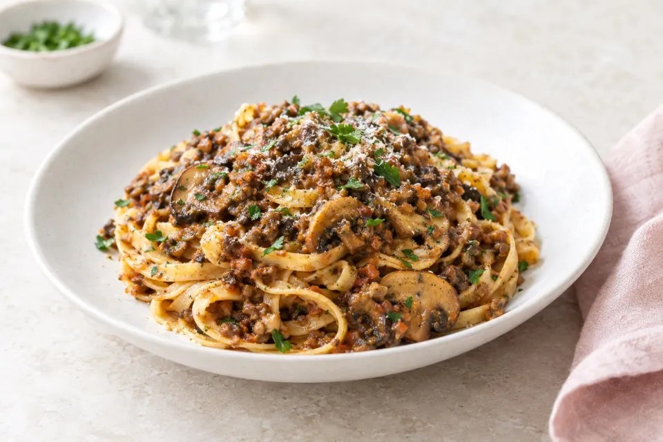 Pasta with Rich and Hearty Mushroom Bolognese