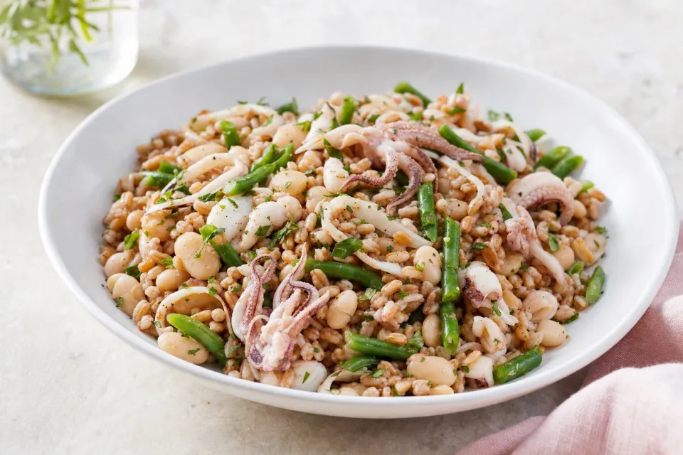 Farro Salad with Squid, White Beans, and Green Beans