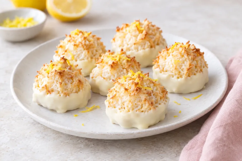 White Chocolate Dipped Lemon Macaroons