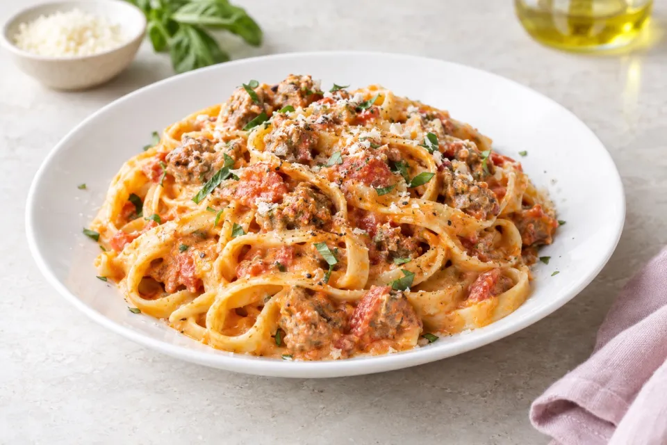 Fettuccine with Creamy Tomato Italian Sausage Sauce
