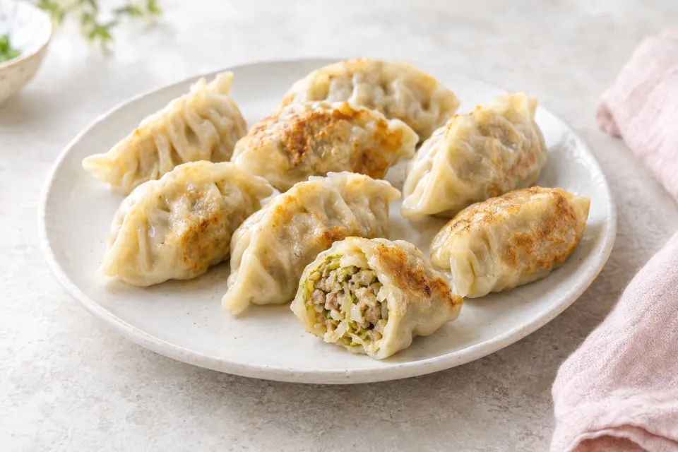 Chinese Fried Pork and Cabbage Dumplings with Homemade Wrappers
