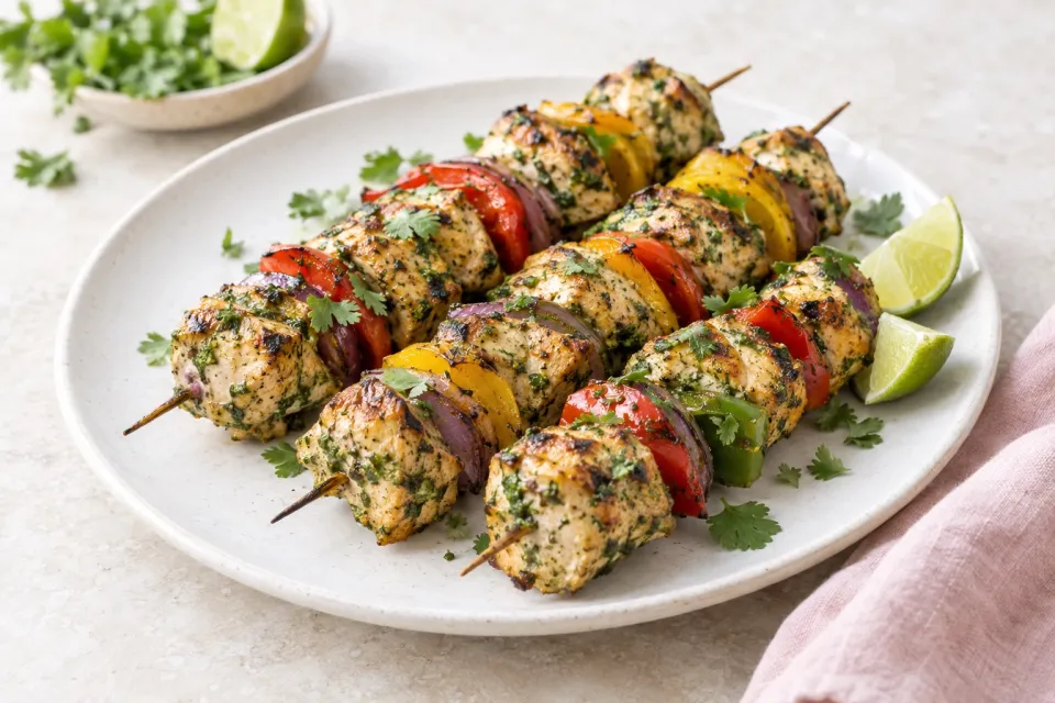Cilantro-and-Lime Marinated Chicken Fajita Kebabs