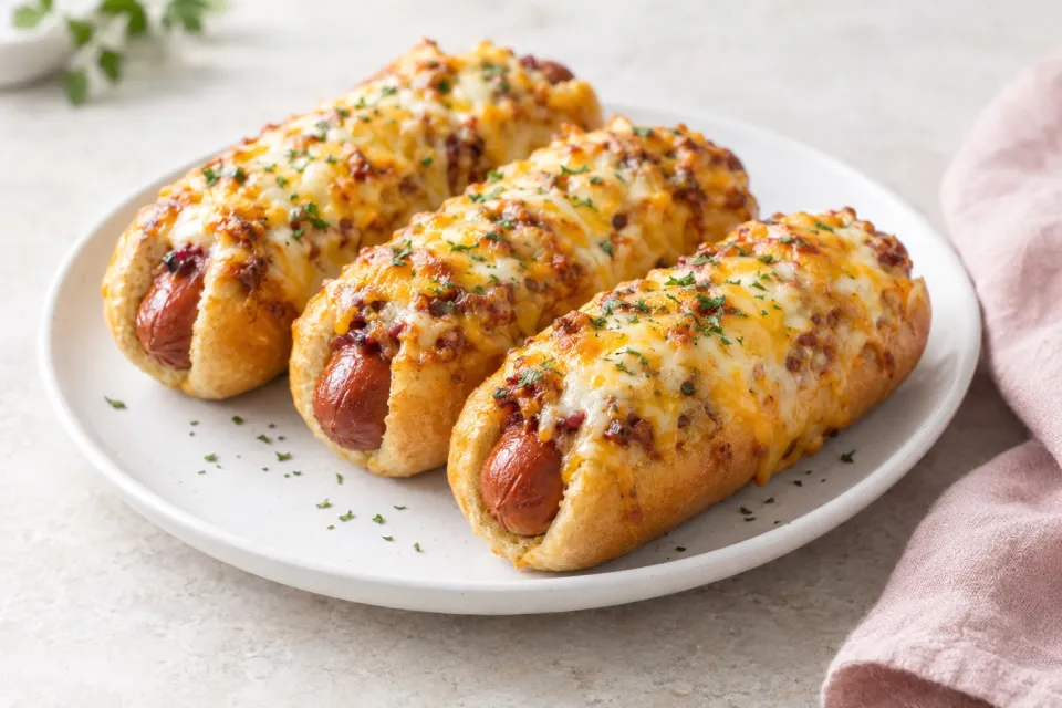 Cheesy Baked Hot Dogs
