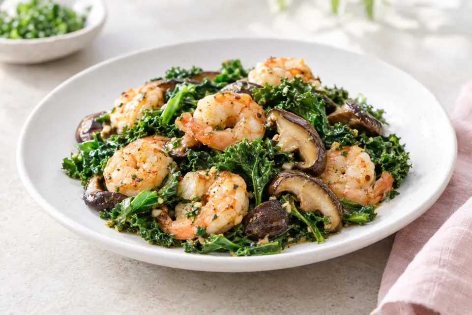 Shrimp with Kale and Shiitakes