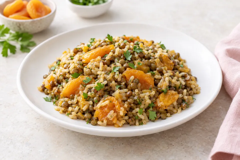 Brown Rice with Lentils and Apricots