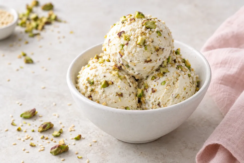 White Sesame Pistachio Crunch Ice Cream
